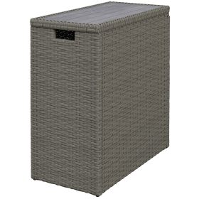 17-Gallon Small Deck Box, Wicker Outdoor Storage Box with Acacia Wood Top for Patio Cushions and Garden Tools, Gray