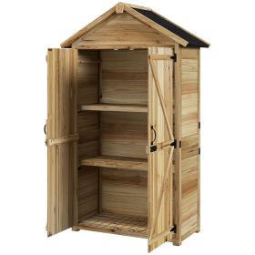 Outdoor Storage Shed Wooden Garden Cabinet with Waterproof Roof Lockable Doors and Shelves for Backyard Natural