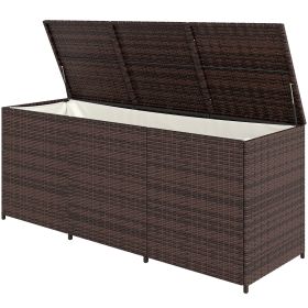 Outdoor Storage Box Brown PE Rattan Wicker Deck Box Inner Liner Patio Furniture Cushions Pool Toys Garden Tools