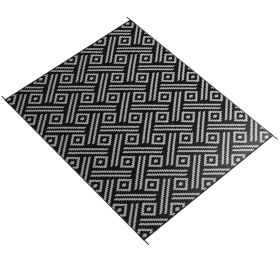 Reversible Geometric Outdoor Mat 9x12 Black & Gray Carry Bag RV Camping Patio Rug