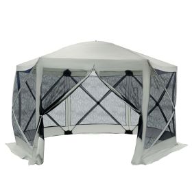 Shaded Sanctuary: 6-Sided Hexagon Pop Up Party Tent with Mesh Netting, Beige