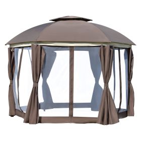 Brown Steel Gazebo Paradise: 12x12 Party Tent with Double Roof, Curtains & Netting