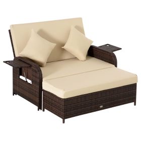 Patio Wicker Sofa Set 2 Seater Outdoor Rattan Lounge with Storage Footstool Side Tables