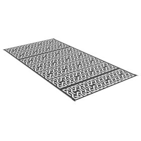 Reversible Outdoor Rug, 9 x 18, Black & White Chain Pattern, for RV & Camping with Bag