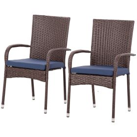 Contemporary Stacking Patio Chair: Blue Wicker with Cushion for Elegant Outdoor Dining|