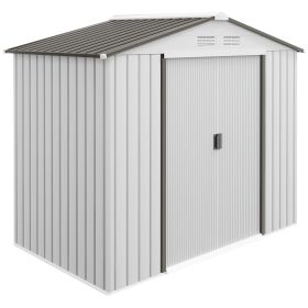 7'x4'x6' Metal Garden Shed Outdoor Organizer with 4 Vents Dual Sliding Doors Sturdy White Storage Solution Outdoor Enhancements