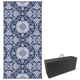 RV Patio Carpet 9 x 18 ft Outdoor Mat with Bag Blue White Design