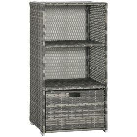 Pool Towel Rack Valet, Waterproof PE Rattan Wicker, Grey, Indoor/Outdoor Spa Hot Tub Accessory with 2 Shelves & 1 Basket Drawer