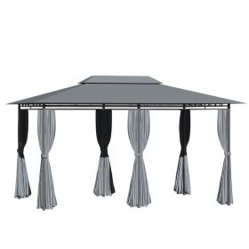 10' x 13' Outdoor Soft Top Gazebo Pergola with Curtains, 2-Tier Steel Frame Gazebo for Patio, Sage Gray