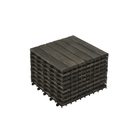 10 PCS Interlocking Deck Tiles Striped Pattern, 12" x 12" Dark Brown Square Acacia Hardwood Outdoor Flooring for Patio, Bancony, Pool Side,...