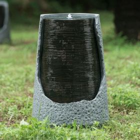 17x17x26" indoor outdoor Polyresin Water Fountain, Unique Broken Urn Fountain Chic Dynamic Modern Design with Light for Garden, Lawn, Backyard, P