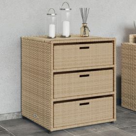 Garden Storage Cabinet Beige PE Rattan, Powder-Coated Steel Medium