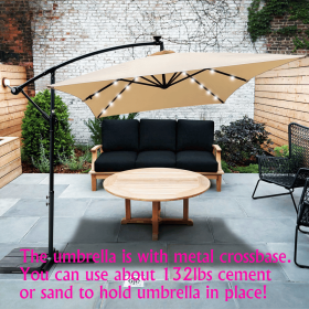 Rectangle 2x3M Outdoor Patio Umbrella Solar Powered LED Lighted Sun Shade Market Waterproof 6 Ribs Umbrella with Crank and Cross Base for Garden