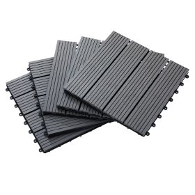 11 Pcs Plastic Interlocking Deck Tiles, 12" x 12" Non-slip Flooring Tiles for Indoor Outdoor Patio Balcony, Grey