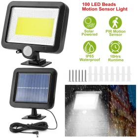 Solar Powered Wall Lights Outdoor 100 LED Beads Motion Sensor Lamp IP65 Waterproof Dusk To Dawn Sensor Light (Option: Black)