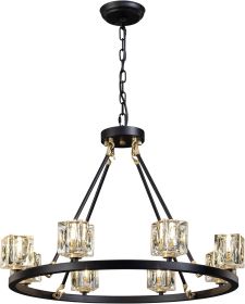 Black Wagon Wheel Chandelier, 8-Light Farmhouse Crystal Chandeleirs With Adjustable Height,Ceiling Hanging Light Fixture Pendant Lights For Livin (Option: Black)
