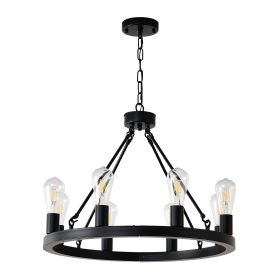 8-Light No Bulbs Matte Black Wagon Wheel Chandelier Farmhouse Modern Small Round Chandelier For Living Room Kitchen Island Foyer Hallway Entryway (Option: Matte Black)