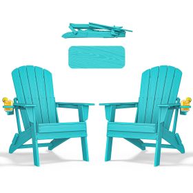 HDPE Folding Adirondack chair with Cup Holder, 2Pack (Color: Aruba Blue)