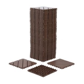 Plastic Interlocking Deck Tiles,44 Pack Patio Deck Tiles,12"x12" Square Waterproof Outdoor All Weather Use (Color: Brown)