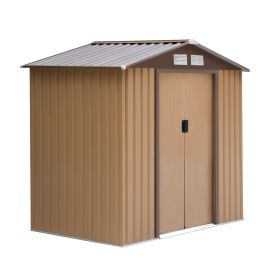 Outsunny 7' x 4' Outdoor Storage Shed, Garden Tool House with Foundation, 4 Vents and 2 Easy Sliding Doors for Backyard, Patio, Garage, Lawn, Yel (Color: as Pic)