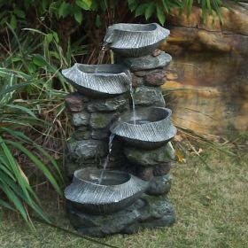 19x15x31.5" Indoor Outdoor Stone Water Fountain, 4-Tier Polyresin Cascading Rock Bowl Freestanding Fountain with LED Ligh (Color: as Pic)